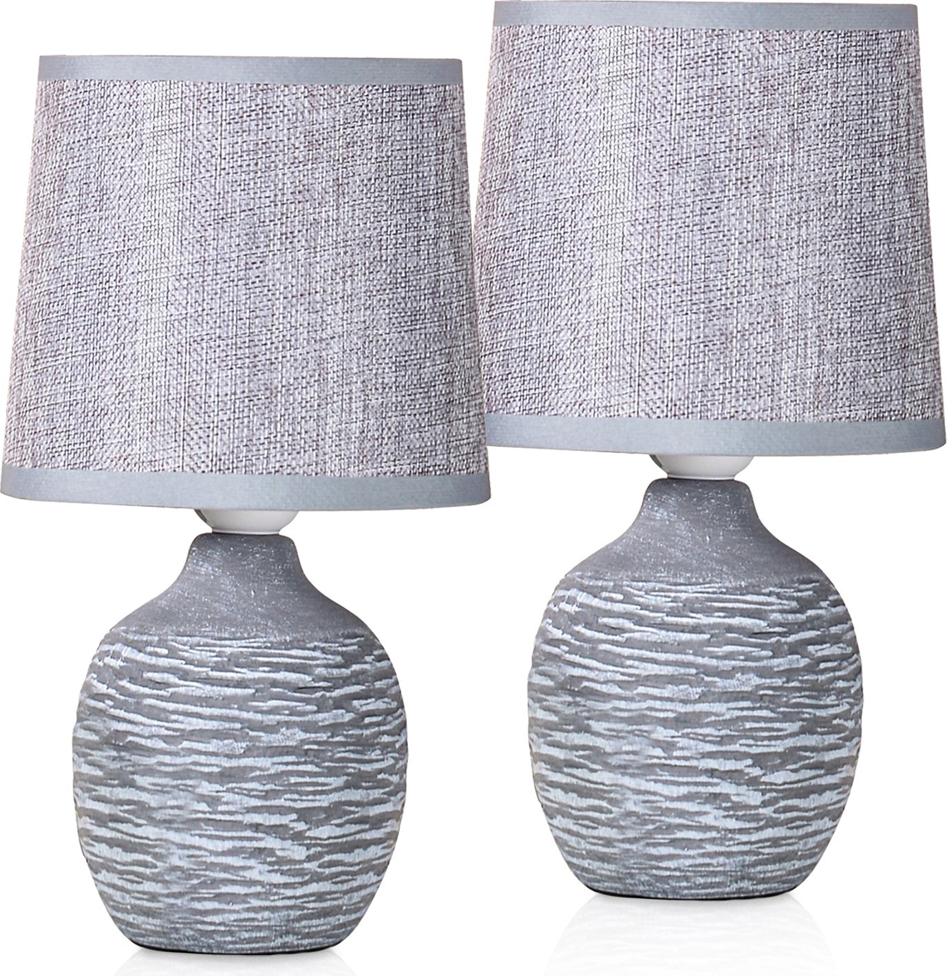 zestaw 2 lamp stołowych lub nocnych BRUBAKER 27 cm kamiennoszare ceramiczne podstawy lamp ze strukturą i lnianymi kloszami