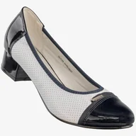 Czółenka - Czółenka Damskie Ekoskóra Buty Na Klocku Niskie Białe Goodin GD-FL69 Biały 38 - miniaturka - grafika 1