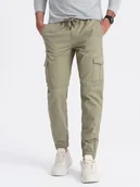 Spodnie męskie - Spodnie męskie JOGGERY z zapinanymi kieszeniami cargo - khaki V1 OM-PAJO-0123 - Ombre Clothing - miniaturka - grafika 1