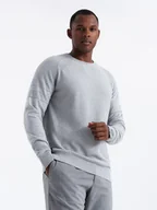 Swetry męskie - Sweter męski raglanowy z prążkowanymi rękawami szary melanż V3 OM-SWSW-0144 - Ombre Clothing - miniaturka - grafika 1