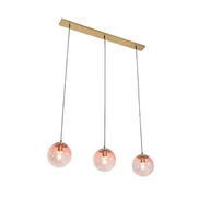 Lampy sufitowe - QAZQA Lampa wisząca art deco mosiądz różowe szkło 3-źródła światła - Pallon - miniaturka - grafika 1