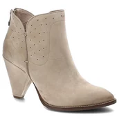 Botki damskie - Beżowe Botki Carinii Eleganckie Buty Damskie Na Słupku - miniaturka - grafika 1