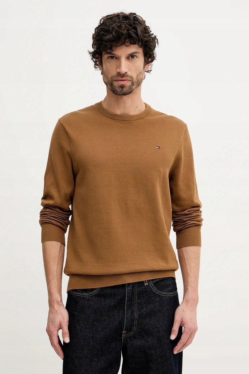 TOMMY HILFIGER SWETER MĘSKI ZBAWEŁNY W KOLORZE CIEPŁYM BRĄZIE L 7BA