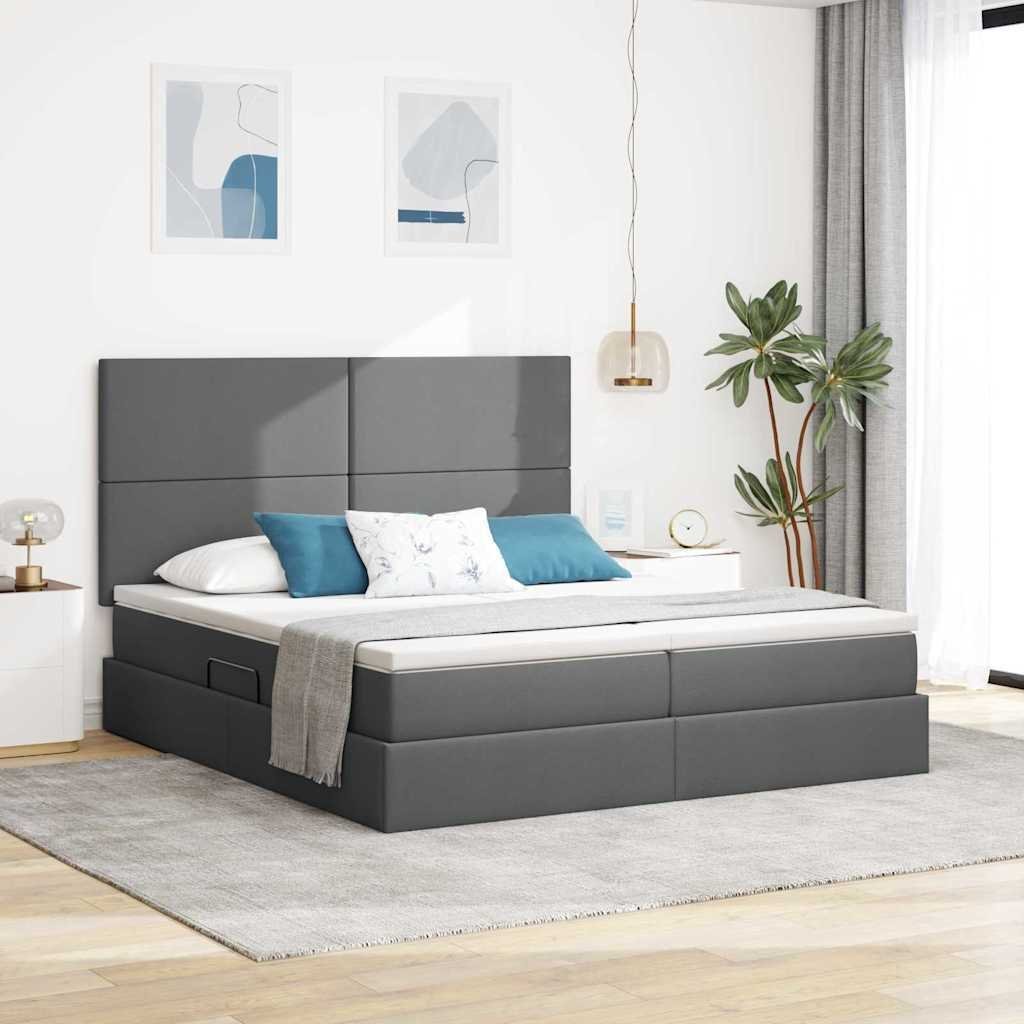 vidaXL Łóżko Ze LED Lights Ciemnoszary 200 x 200 cm tkanina