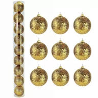Bombki - BOMBKI CHOINKOWE PLASTIKOWE ZŁOTE BROKATOWE 60 MM ZESTAW 9 SZT BOMBKI I OZDOBY CHOINKOWE - miniaturka - grafika 1
