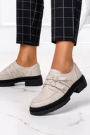 Półbuty damskie - Beżowe półbuty skórzane na platformie z klamrami PRODUKT POLSKI Casu M07-NO - miniaturka - grafika 1