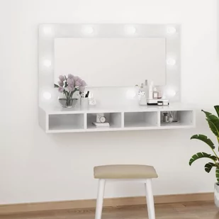 Lumarko Szafka z lustrem i LED, biała z połyskiem, 90x31,5x62 cm - Toaletki - miniaturka - grafika 12