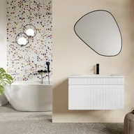 Szafki łazienkowe - Szafka pod umywalkę wisząca ryflowana biała - 80 cm - SATARA - miniaturka - grafika 1