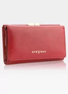 Portfele - STEVENS PORTFEL DAMSKI SKÓRZANY CZERWONY MAŁY RFID Czerwony Skóra Matowa - Czerwony Matt - miniaturka - grafika 1