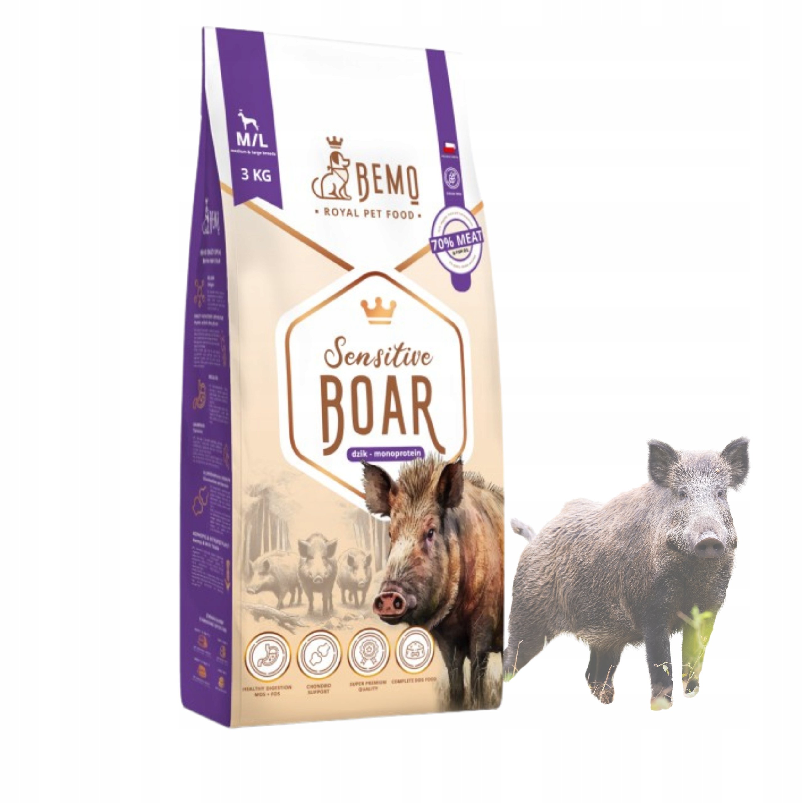 Sucha karma dla psa Bemo Sensitive Boar 3 kg M/L dzik karma z dziczyzną