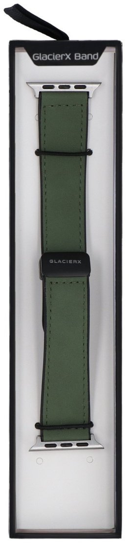GlacierX Nowy pasek GlacierX Leather Magnetic Buckle Stone Green do Apple Watch 42/44/45/49mm Nefrytowy Zielony