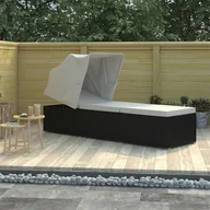 Leżaki ogrodowe - vidaXL Leżak z zadaszeniem i poduszką, polirattan, kremowy - miniaturka - grafika 1