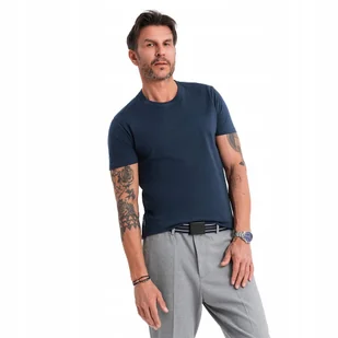 Klasyczny męski t-shirt basic bawełniany granatowy OM-TSBS-0236 V2 roz. L - Koszulki męskie - miniaturka - grafika 1