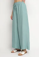 Spodnie damskie - Miętowe Spodnie o Szerokim Kroju z Wysokim Stanem i Wiązaniem Telarieta - miniaturka - grafika 1