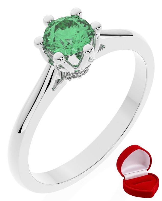 ZŁOTY PIERŚCIONEK ZARĘCZYNOWY 585 14k SZMARAGD 0,30 ct BIAŁE ZŁOTO R28
