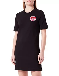 Love Moschino Damska sukienka z krótkim rękawem z nadrukiem w kształcie litery T, z motywem serc, czarny, 38 - Sukienki - miniaturka - grafika 1