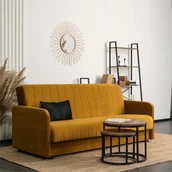 Sofy i kanapy - Wersalka Sofa Kanapa Rozkładana z Funkcją Spania Welurowa Musztardowa PORTO - miniaturka - grafika 1