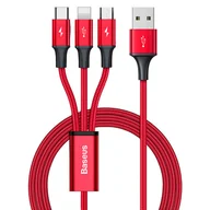 Kable USB - Baseus kabel 3w1 z końcówkami USB - USB Typ C / Lightning / micro USB 1,2m, 3,5A czerwony CAJS000009 - miniaturka - grafika 1