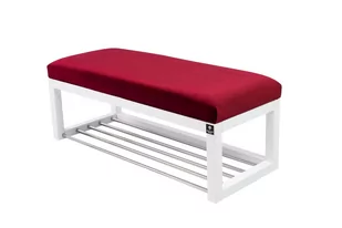 Ławka na buty LPG-4 135cm EMRAWOOD drewno lite kolor biały siedzisko gładkie kolor bordowy - Ławki do przedpokoju - miniaturka - grafika 1