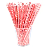 Słomki do napojów - Słomka papierowa czerwony w biały kropki 12 sztuk - miniaturka - grafika 1