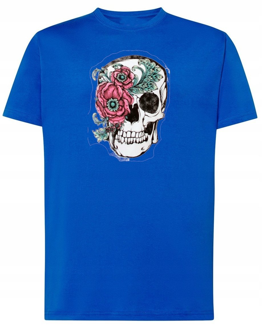 T-Shirt męski nadruk Czaszka z Kwiatami r.XS