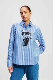 Karl Lagerfeld koszula bawełniana damska kolor niebieski relaxed z kołnierzykiem klasycznym A2W11031 - Koszule damskie - miniaturka - grafika 1