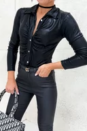 Body - KOSZULA BODY BŁYSZCZĄCA ZAPINANA NA GUZIKI- CZARNA - Olika - miniaturka - grafika 1