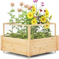 Donice - Podwyższona grządka z ogrodzeniem, skrzynka na rośliny z drewna z 4-stronnym ogrodzeniem ochronnym i 9 powierzchniami na rośliny, 107 x 107 x 70 - miniaturka - grafika 1