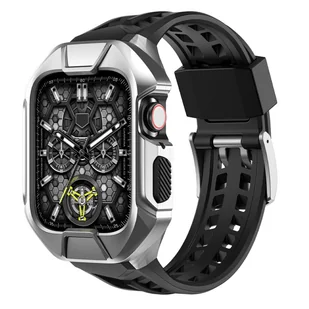 Kingxbar CYF136 2w1 pasek Apple Watch Ultra, SE, 8, 7, 6, 5, 4, 3, 2, 1 (49, 45, 44, 42  mm) z wbudowanym pancernym etui ze stali nierdzewnej srebrny - Akcesoria do smartwatchy - miniaturka - grafika 1