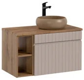 Szafki łazienkowe - Szafka wisząca z blatem i umywalką, Iconic, 80x46x46 cm, beżowy, mat - miniaturka - grafika 1
