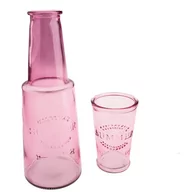 Karafki - Różowa szklana karafka ze szklanką, 800 ml - miniaturka - grafika 1