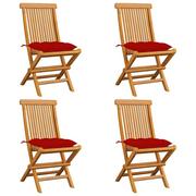 Fotele i krzesła ogrodowe - vidaXL Lumarko Krzesła ogrodowe, czerwone poduszki, 4 szt., lite drewno tekowe 3062589 - miniaturka - grafika 1