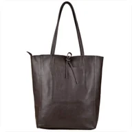 Torebki damskie - Torebka skórzana z zamkiem super lekka shopper brąz czekolada XL - miniaturka - grafika 1