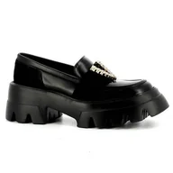 Mokasyny damskie - Czarne mokasyny na platformie CARINII - Carinii - miniaturka - grafika 1