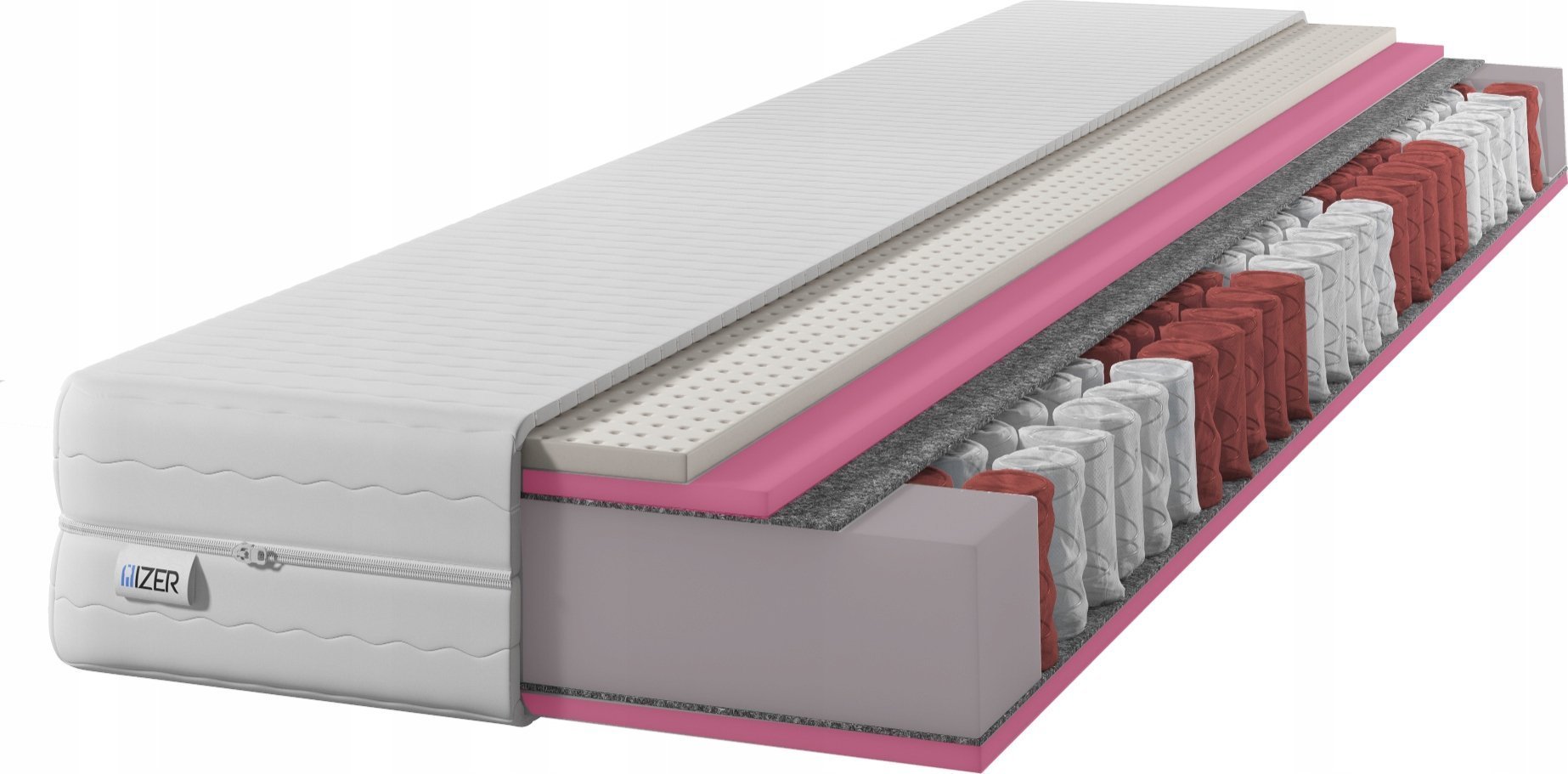 Materac sprężynowy HR GOLD + Lateks 100x200 23cm LATEX Dwustronny H2/H3 7 stref Rdzeń ze sprężyn kieszeniowych Pikowany pokrowiec