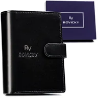 Portfele - Bezpieczny zapinany portfel męski ze skóry naturalnej z ochroną kart RFID Rovicky, czarny - miniaturka - grafika 1