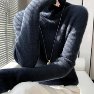 Swetry damskie - TEMU Sweter damski z wysokim kołnierzem na jesień i zimę, miękki casualowy pulower, rozciągliwy sweter, elegancki dopasowany podstawowy dzianinowy - miniaturka - grafika 1