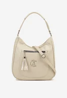 Torebki damskie - Beżowa Torebka Typu Shopper Ozdobiona Frędzlami Felluria - miniaturka - grafika 1