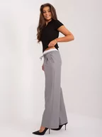 Spodnie damskie - Spodnie z materiału szary elegancki materiałowe palazzo nogawka szeroka - miniaturka - grafika 1
