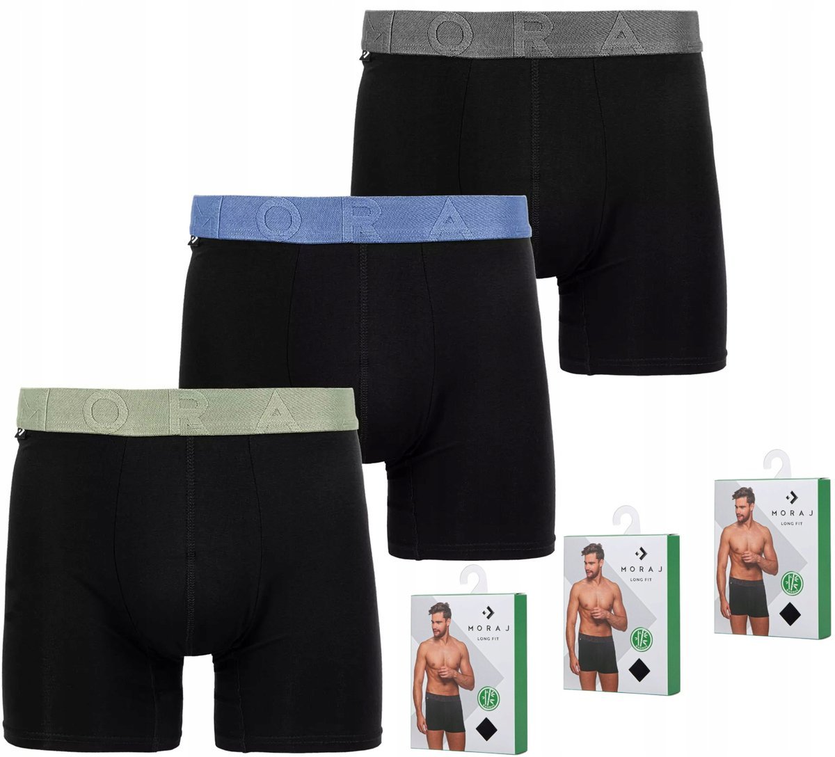 Bokserki Męskie BAMBUSOWE Gładkie KLASYCZNE DOPASOWANE MORAJ ZESTAW 3-PAK M