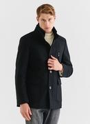 Płaszcze męskie - Czarny krótki płaszcz męski z wełną i kaszmirem - miniaturka - grafika 1