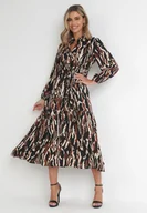 Sukienki - Czarna Sukienka Rozkloszowana w Abstrakcyjny Wzór Gove - miniaturka - grafika 1