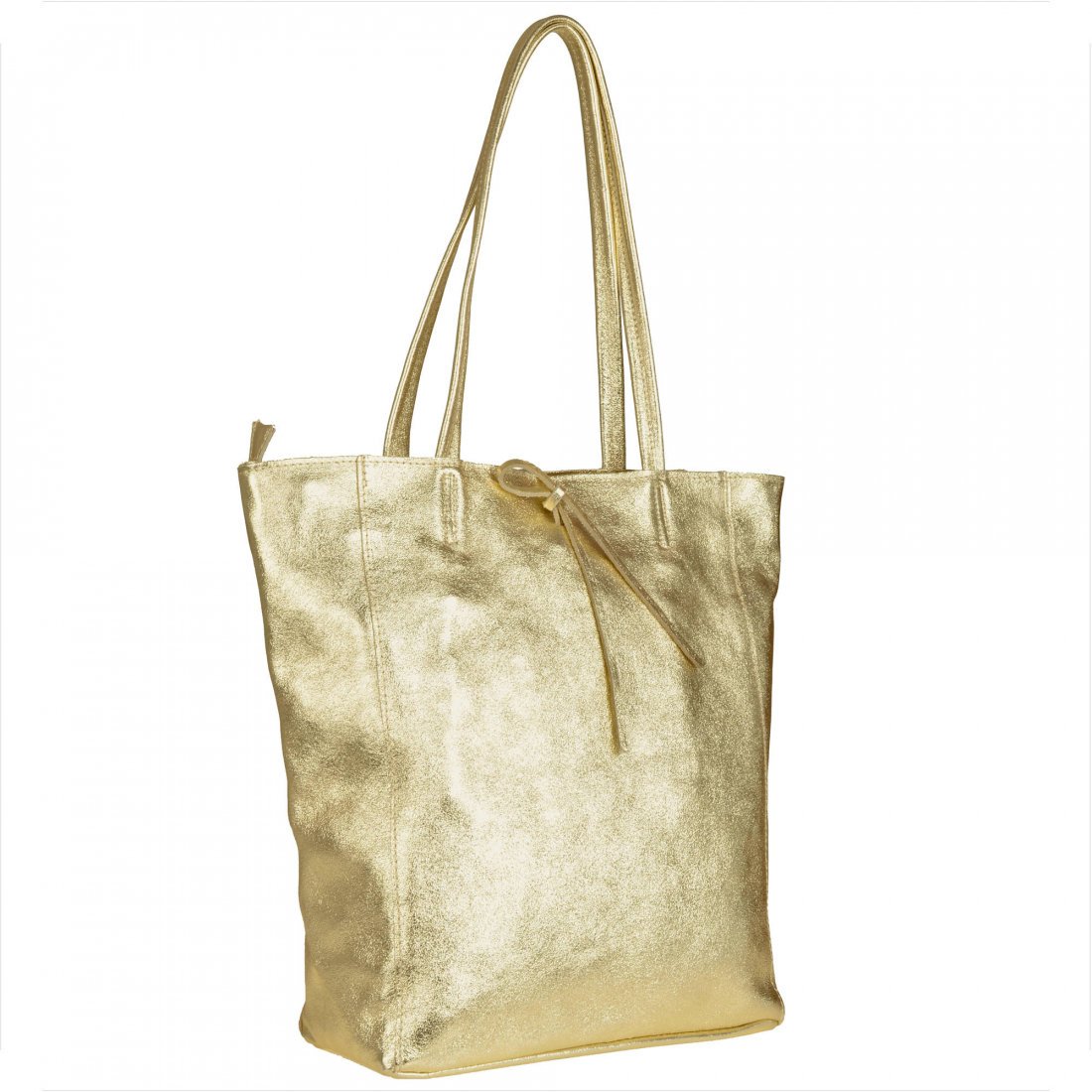 Torebka skórzana z zamkiem shopper złota XL