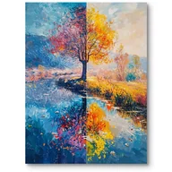 Obrazy i zdjęcia na płótnie - Obraz na płótnie krajobraz jesienne pejzaże do salonu pomarańczowo-niebieski - miniaturka - grafika 1