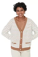 Swetry damskie - Trendyol Damska bluza z dekoltem w serek w paski zwykły sweter (1 szt.), Ecru, S - miniaturka - grafika 1