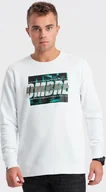 Bluzy męskie - Ombre Męska bluza z nadrukiem zakładana przez głowę - biała V1 OM-SSPS-0156 XL - miniaturka - grafika 1