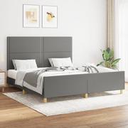Łóżka - Lumarko Rama łóżka z zagłówkiem, ciemnoszara, 160x200 cm, obita tkaniną - miniaturka - grafika 1