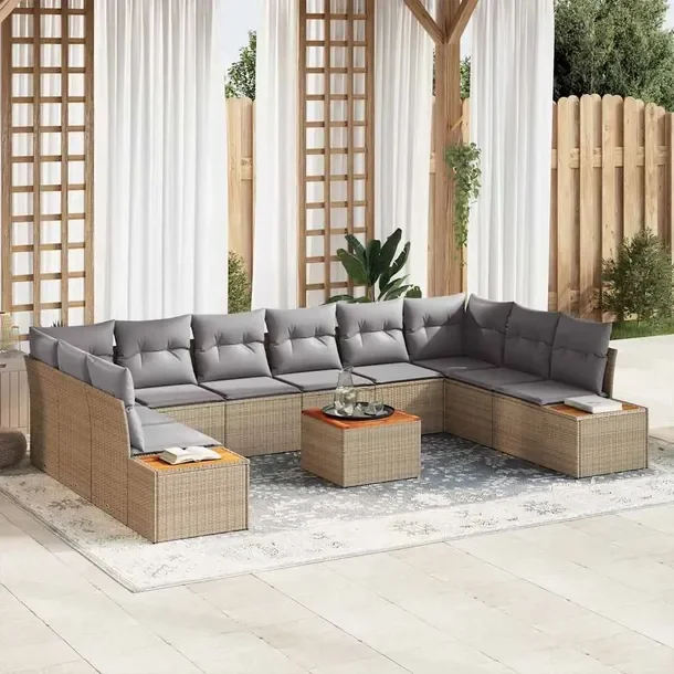 Zestaw Sof Ogrodowych Modularny Rattan Beżowy 11 Części 70 cm