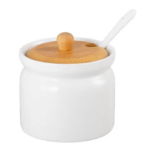 Cukiernica z łyżeczką porcelana i bambus RONNIE biała - Cukiernice - miniaturka - grafika 1