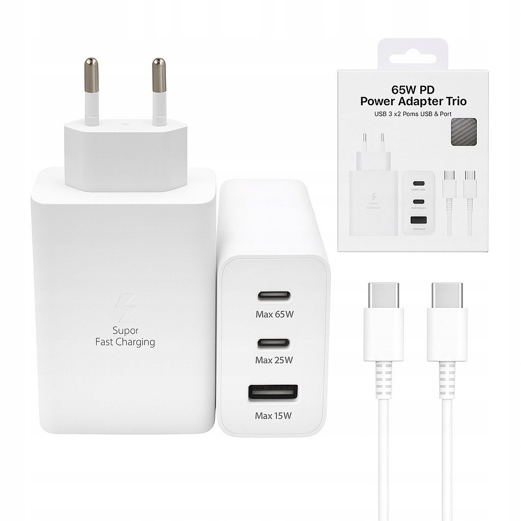 SZYBKA ŁADOWARKA 3x USB 65W 1x USB-A +2x USB-C DLA SAMSUNG GALAXY +KABEL 1M